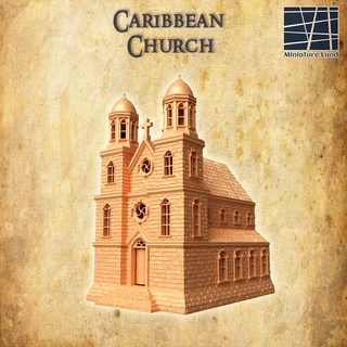 caribbean church 28 mm tabletop terrain rpg dnd house medieval supportfree old stone seaside structure playable interior modular 28mm 25mm 15mm wargame 3d print model - Mito3D
