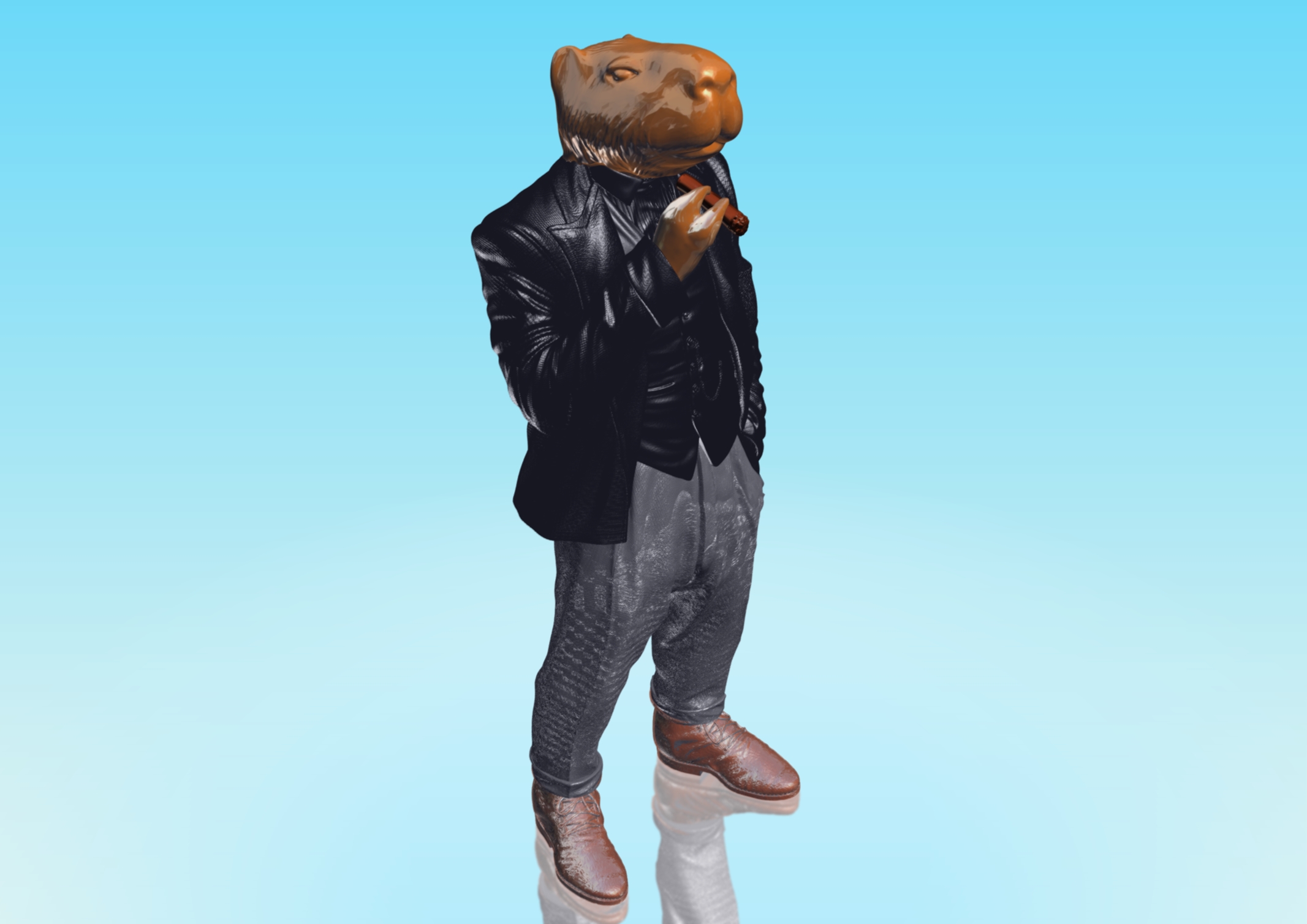 carpincho capibara elegante presidente caballero refinado clase traje habano sombrero chiguire chig ira animal mascota 3D print model - Mito3D