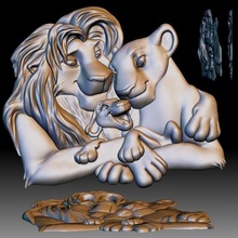 cartoon lions family 3d model bas-relief cnc router printer lion love relief printable 3d print model - Mito3D