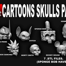 cartoon skull pack art cranio cartone animato bob la spugna simpsons disney mickey punto homer trasformatori rick guarda il match 3d print model - Mito3D