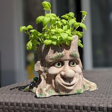 Karikatur Stil Baum Gesicht Pflanzer Blumentopf komisch Pilze geplant Skulptur Baumgesicht Vase 3d print model - Mito3D