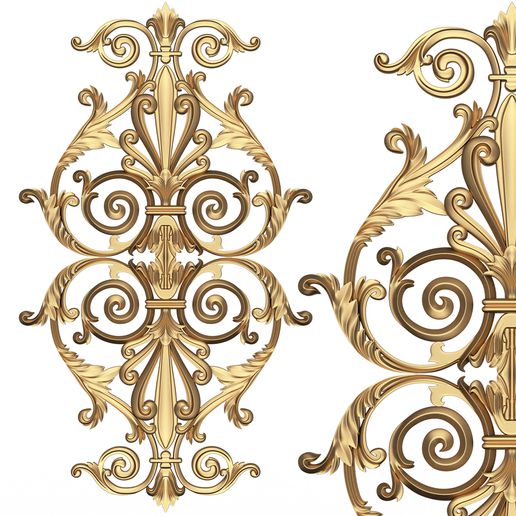 carved decoration panel cnc 02 architecture decor scroll ornament classical baroque classic wood 3dmodel ornamental wooden carving element onlay vertical 3D print model - Mito3D