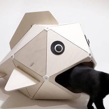 gatto che mangia il pesce cuccia casa fresatura design cnc legno la decorazione di nicchia chat animale 3d print model - Mito3D