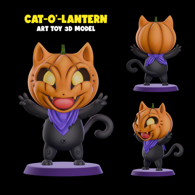 cat-o -lantern art cat pumpkin jack-o'-lantern halloween art toy 3d print collectible naisu studio figurine feline spooky sculpture decor fantasy design model character creative unique 3d print model - Mito3D