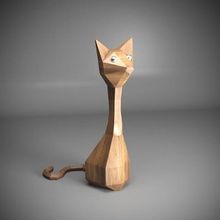 cat home animal toy art low poly wood figure decor 3d print model - Mito3D