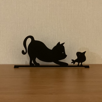 chat oiseau art animal sculpture décoratif modèle figure métal silhouette figurine amoureux interaction mignonne conception minimaliste décor accueil maison décoration mur 3d pet élongation 3d print model - Mito3D