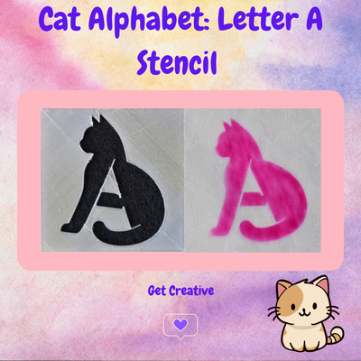 cat alphabet letter a stencil art animal airbrush d cor template pattern painting background kitten 3d print model - Mito3D