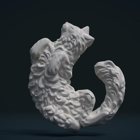 chat en bas-relief art chaton ornement kitty la sculpture boucles 3D print model - Mito3D