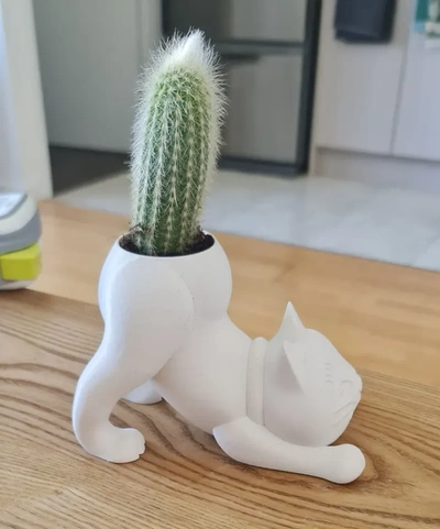 cat cactus pot home vase 3d print model - Mito3D