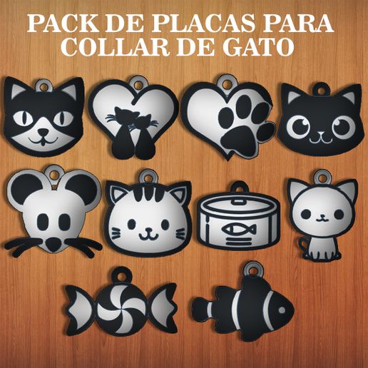 cat collar plates - 10 models mascot keychain plate badge pendant pack 3D print model - Mito3D