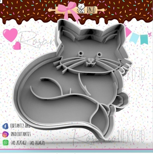 cat cookie cutter - cortante galletita gato 3d printing kitty animal little bakery cold porcelain 3D print model - Mito3D