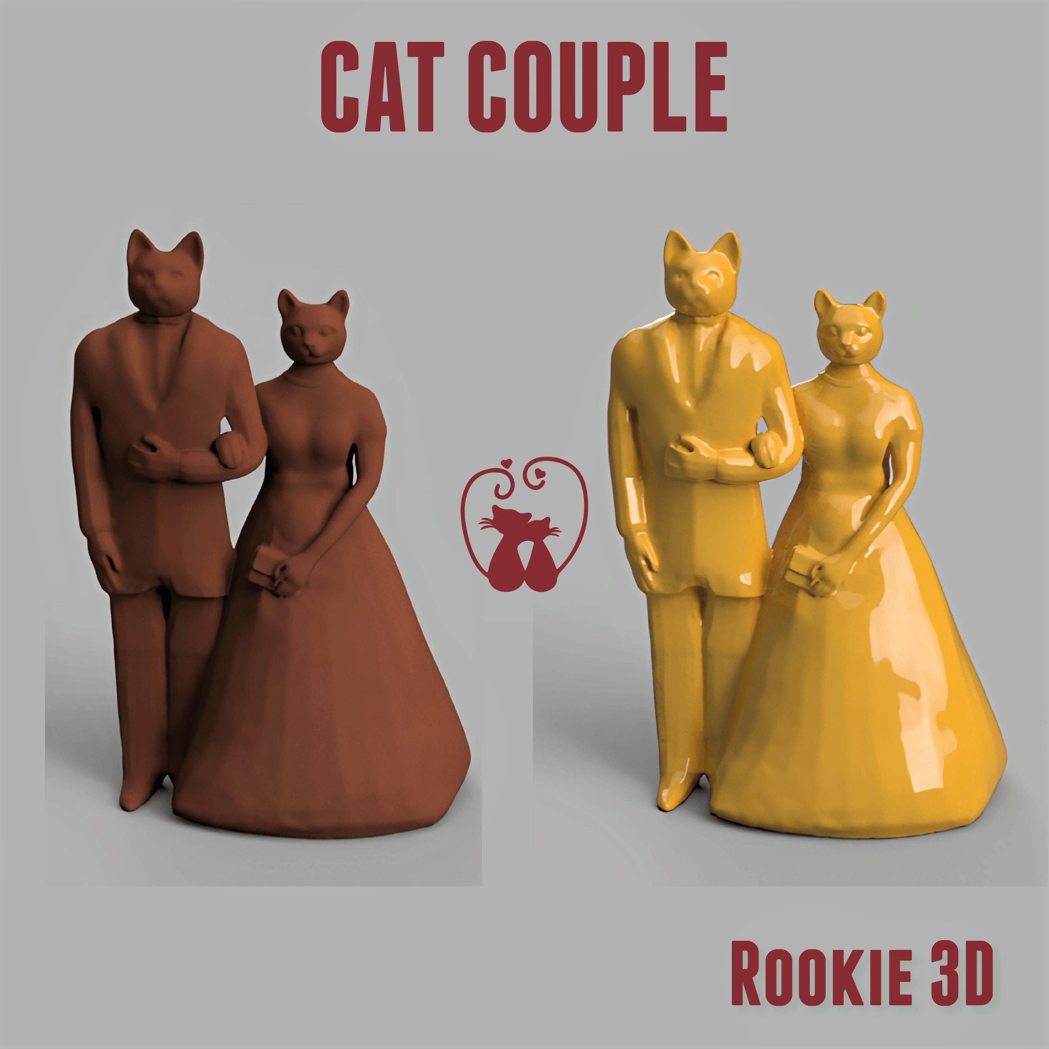 gato casal enfeite capina aniversário amar gatinha gatos tooper bolo Bolinho 3D print model - Mito3D