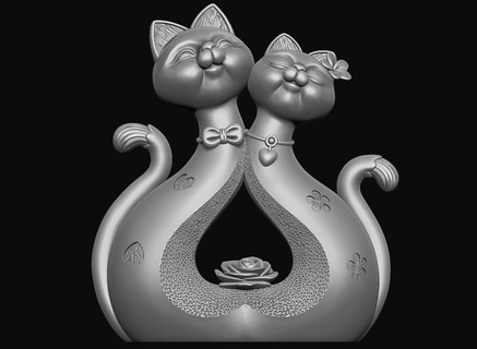 chat couple statue 3d impression modèle RAM animal pendentif sculpture médaillon bijoux soulagement bas or argent art dessins jouet poly 3d print model - Mito3D