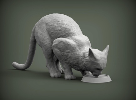 cat drinks milk 3d print model animal mammal wild pet kitty nature kitten sculpture statuette present sculpt art sculptures 3d print model - Mito3D