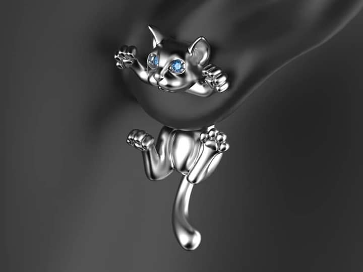 cat earring cat-earrings jewelry-earrings art-earrings angry-cat-earrings cat-stl-file cat-3d-printing-file 3D print model - Mito3D