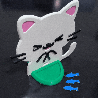 gato comendo peixe fofa jogos brinquedo chave chaveiro ficar pé Olá gatinha animal 3d print model - Mito3D