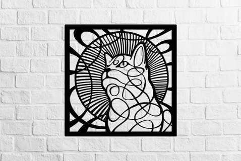 gatto frillette parete arte gattino deco minimo astratto 3d print model - Mito3D