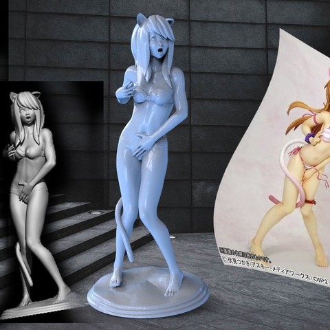 cat girl art donna 3dprint fantasia 3D print model - Mito3D