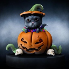 gatto Halloween arte animale giocattolo zucca orrore scultura demone spaventoso mostro male carina divertente miniature figurine 3d print model - Mito3D