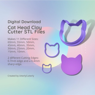 cat head 1 clay cutter - animal stl digital file download- 11 sizes 2 versions cookie earring polymer geometric embossed hexagon utterlycutterly utterly cutterly fondant organic shape indie fashion 3d print model - Mito3D