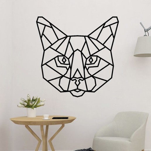chat tête polygonal 2d décor art mur décoration 3d panneau 3D print model - Mito3D