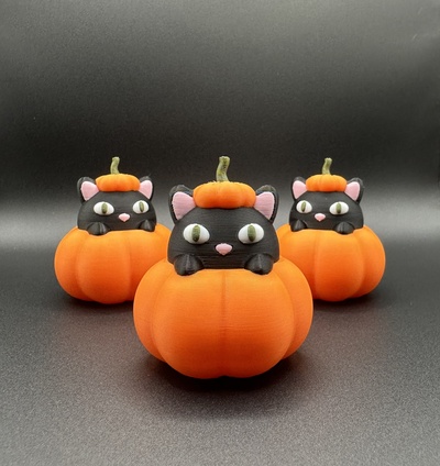 chat in citrouille halloween mignonne minou jouet 3d print model - Mito3D