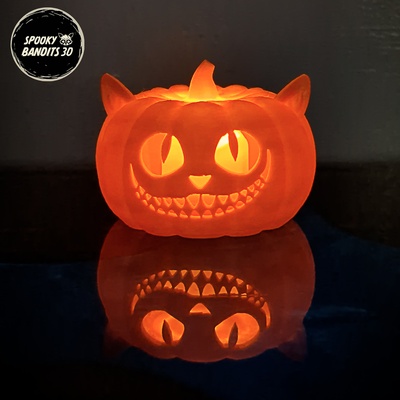 katze jack o' laterne kürbis zuhause haus halloween teelicht licht grusel spielzeug dekoration 3d print model - Mito3D