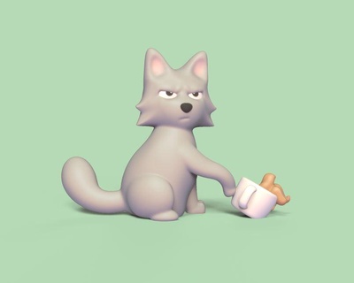 gatto bussare tazza caffè divertente carina divertimento scena animale giocattolo arte miniature domestico decorativo cartone animato 3d print model - Mito3D