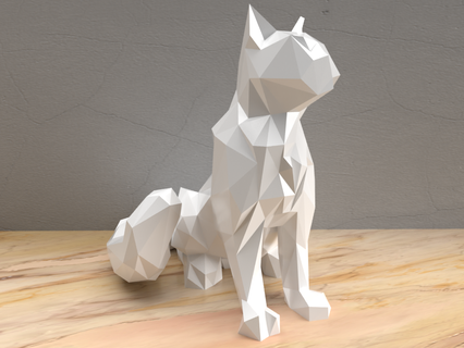 chat faible poly asseoir 3d print model - Mito3D