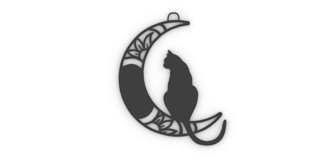 kedi ay 2d dekor iç tasarım Sanat anahtarlık amblem kolye logo aksesuar küpe takı 3d print model - Mito3D