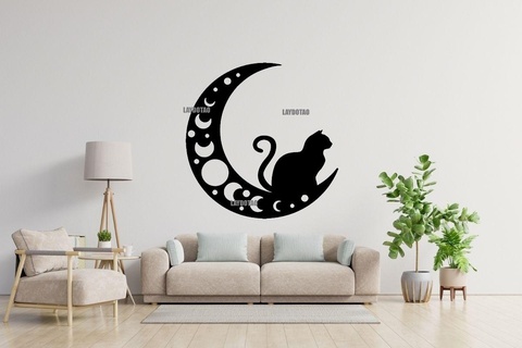 cat moon animal deco home Home vegan decoration table wall 3d print model - Mito3D