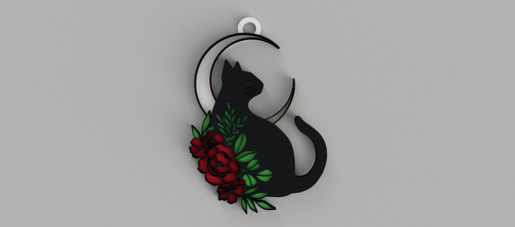 cat moon flowers - kitty color keychain pendant earring 3d print model - Mito3D