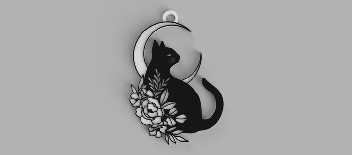 chat lune fleurs minou porte clés pendentif boucles d'oreilles bijoux 3d print model - Mito3D