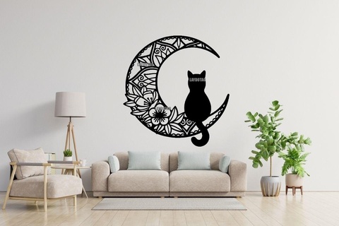 cat moon mandala wall decoration Home deco vegan animal table 3d print model - Mito3D
