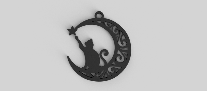 cat moon star keychain - pendant earrings 3d print model - Mito3D