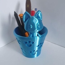 gato lápiz soporte maceta oficina juguete lindo regalo utilizar 3d print model - Mito3D
