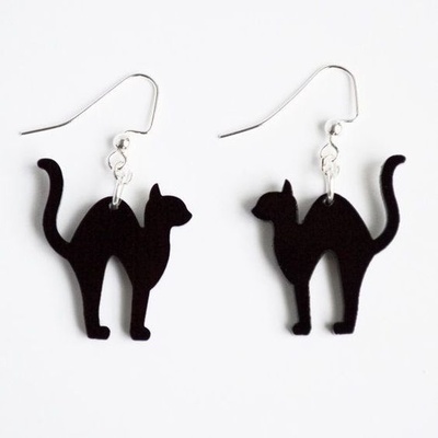 gato pendiente pendientes joyería joya víspera santos gótico accesorios negro impreso minimalista diseño rápido impresión 3d print model - Mito3D