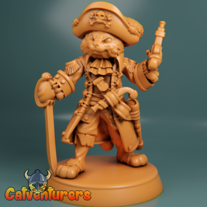 chat pirate capitaine Jeu chats personnage corsaire navire miniature miniatures rpg wargaming table chaton épée pirates jeu 3D print model - Mito3D