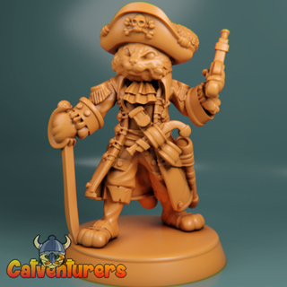 gato pirata capitão jogos gatos personagem corsário navio miniatura miniaturas rpg guerra tampo mesa gatinho espada piratas 3d print model - Mito3D