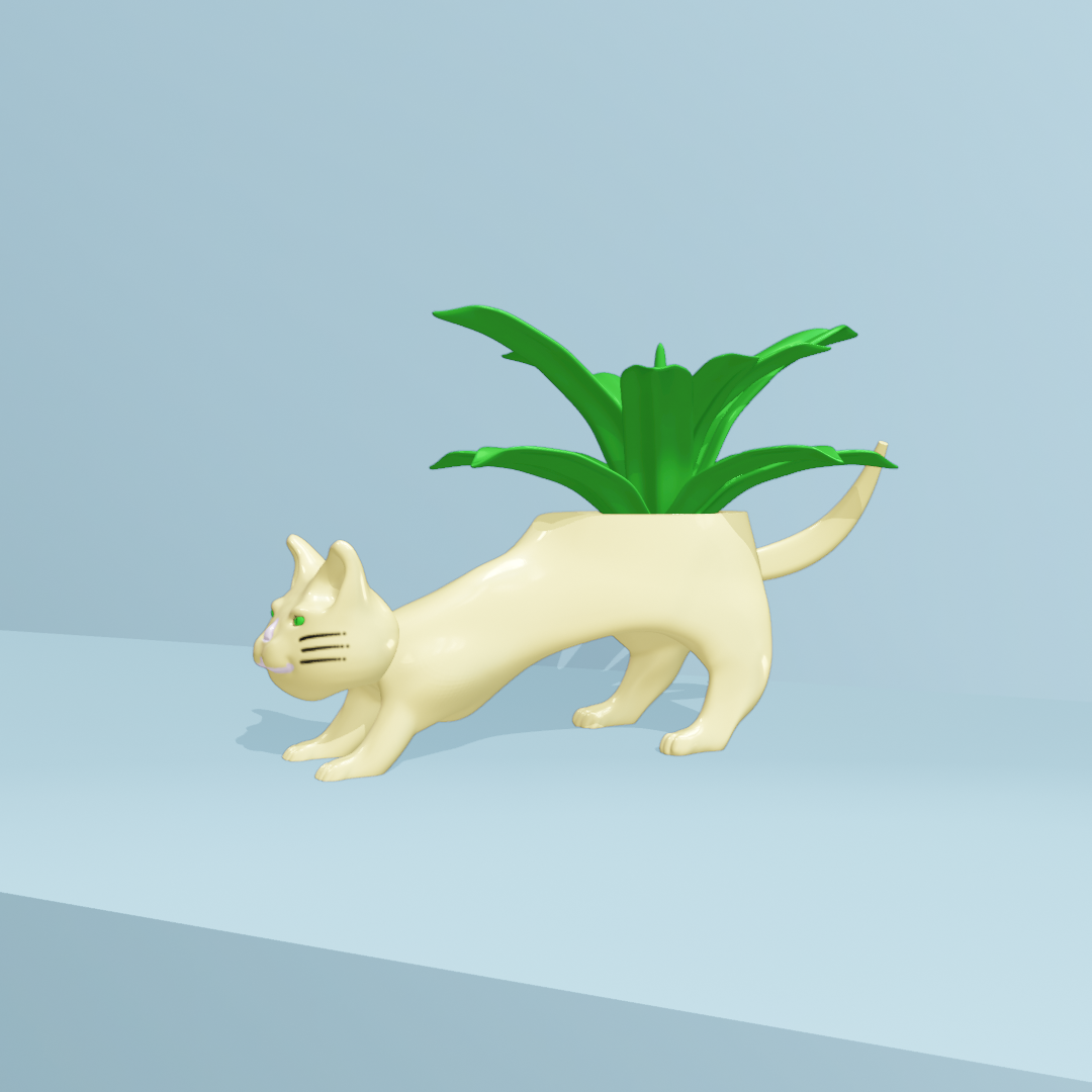 chat pot jardin décoration animal 3D print model - Mito3D
