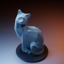 Katze abgerundeten Schwanz Kunst low-poly statue chat katze gato gatto kota Tier facettiert Dekor 3dp 3d-Druck 3d print model - Mito3D