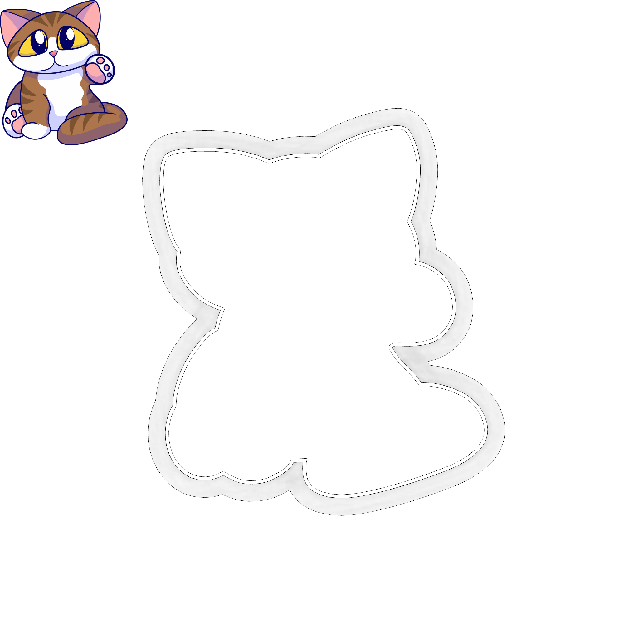 cat shaped cookie cutter cookies cake bakery 3D print model - Mito3D