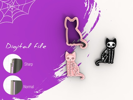 cat skeleton halloween polymer clay cutter digital stl file 6 sizes 2 versions 3d print model - Mito3D