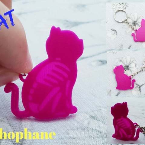 gato esqueleto chaveiro lithophane a arte stencil silueta llavero litofania cat 3dlito 3D print model - Mito3D