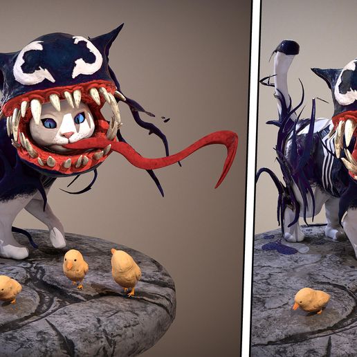 chat venin 3d impression modèle zbrush sculpter statue minou animal chaton sculpture compagnie art sculptures 3D print model - Mito3D