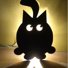 gato de parede luz a casa noite diodo emissor lâmpada decoração cat 2d arte 3d print model - Mito3D