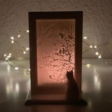 chat fenêtre décoration lithophane mignonne animal compagnie oiseaux bougie lumière lampe 3d print model - Mito3D