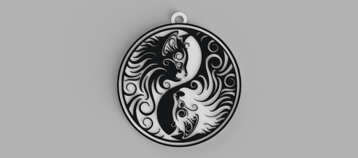 cat ying yang kitty keychain - pendant earrings Jewelry 3d print model - Mito3D