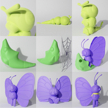 Caterpie Evo paketlemek 9 modeller evrimler oyun pokemon metapod yağsız tereyağı pok pazartesi Gölgeler Pikaçu Charmander sincap Bulbasaur 3d print model - Mito3D