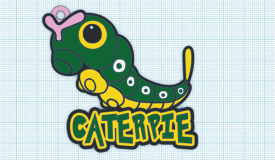 caterpie keychain pok mon pokemon gift fanatic games 3d printing design customized dark green yellow white pink black animals pets video collectable decoration art 3d print model - Mito3D